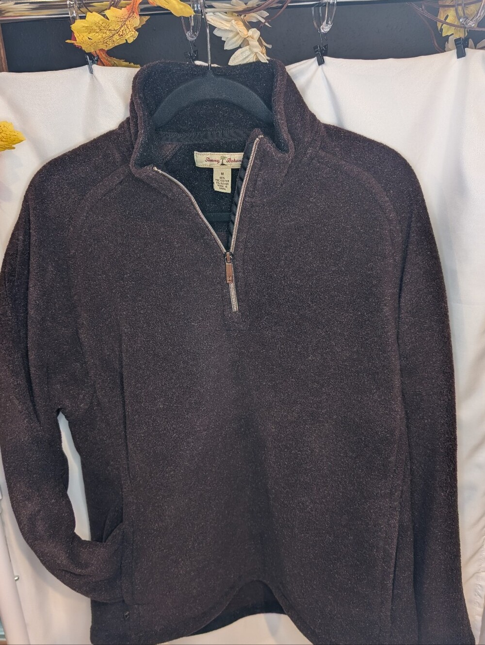 Tommy Bahama 1/4 Zip Fleece Pullover Sweater Heathered Dark Brown Size M